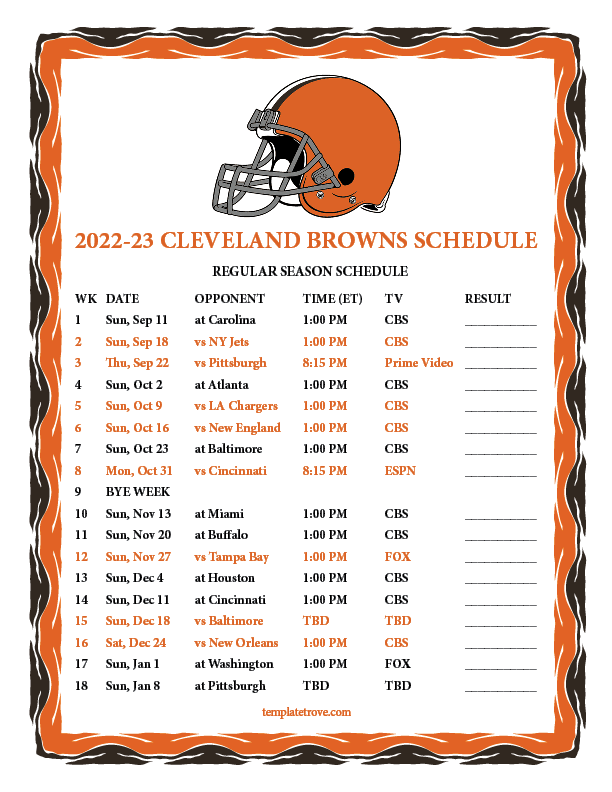 Printable 2022 2023 Cleveland Browns Schedule