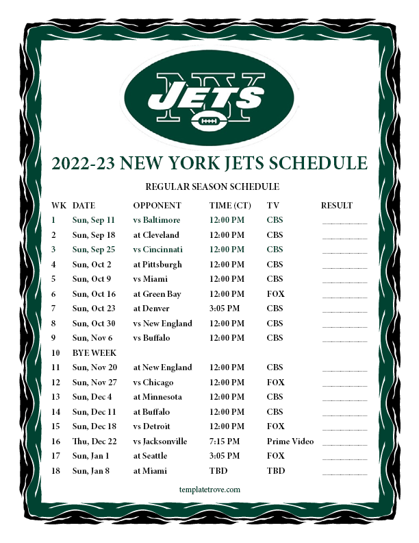 Printable 2022 2023 New York Jets Schedule
