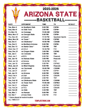 2024-25 Printable Arizona State Sun Devils Basketball Schedule