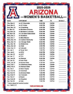 2024-25 Printable Arizona Wildcats Women's Basketball Schedule