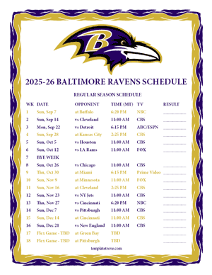 Baltimore Ravens 2025-26
 Printable Schedule - Mountain Times