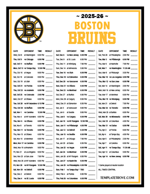 Boston Bruins 2025-26 Printable Schedule - Central Times