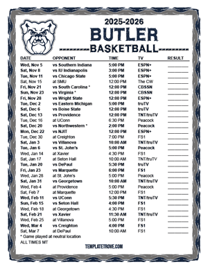 Butler Bulldogs Basketball 2025-26 Printable Schedule - Mountain Times