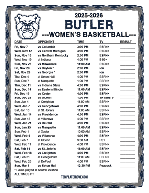 Butler Bulldogs Women's Basketball 2025-26 Printable Schedule - Pacific Times