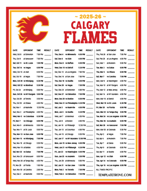 Calgary Flames 2025-26 Printable Schedule - Pacific Times