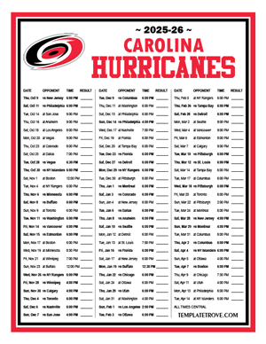 Carolina Hurricanes 2025-26 Printable Schedule - Central Times