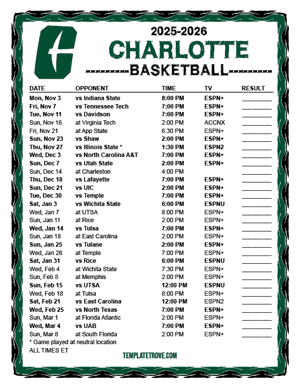 2024-25 Printable Charlotte 49ers Basketball Schedule