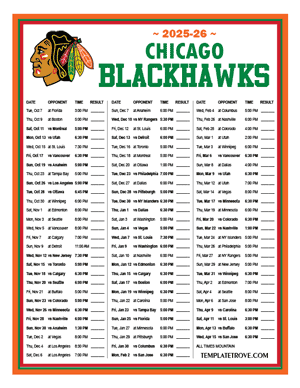 Chicago Blackhawks 2025-26 Printable Schedule - Mountain Times