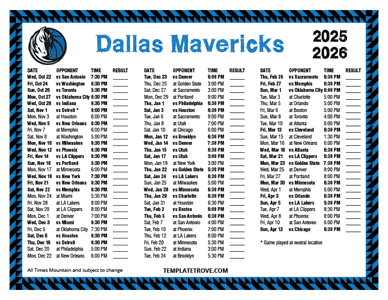Dallas Mavericks 2025-26 Printable Schedule - Mountain Times