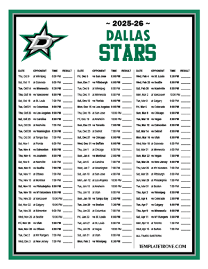 Dallas Stars 2025-26 Printable Schedule