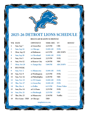 Detroit Lions 2025-26
Printable Schedule - Mountain Times