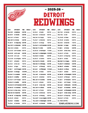 Detroit Red Wings 2025-26 Printable Schedule - Central Times
