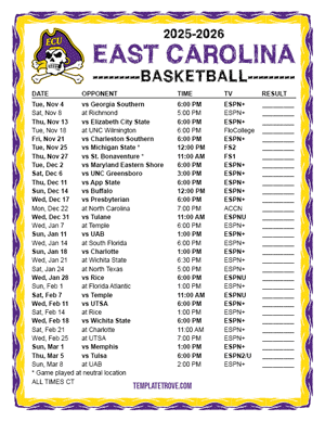 East Carolina Pirates Basketball 2025-26 Printable Schedule - Central Times