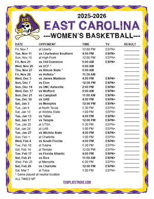 East Carolina Pirates women's basketball 2025-26 Printable Schedule - Mountain Times