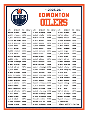 Edmonton Oilers 2025-26 Printable Schedule - Central Times