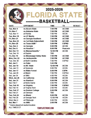 2024-25 Printable Florida State Seminoles Basketball Schedule