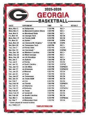 2024-25 Printable Georgia Bulldogs Basketball Schedule