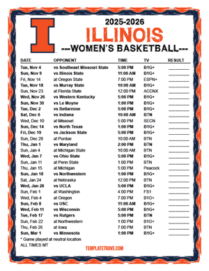 Illinois Fighting Illini Women's Basketball 2025-26 Printable Schedule - Mountain Times
