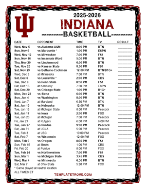 2024-25 Printable Indiana Hoosiers Basketball Schedule