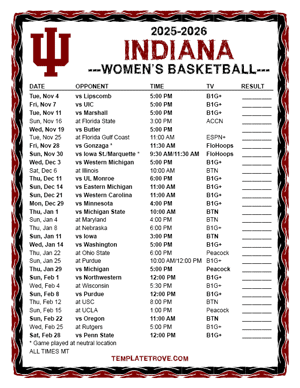 Indiana Hoosiers Women's Basketball 2025-26 Printable Schedule - Mountain Times