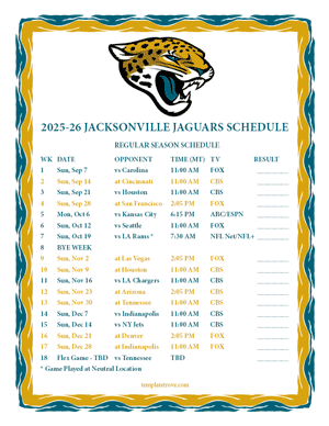 Jacksonville Jaguars 2025-26
Printable Schedule - Mountain Times
