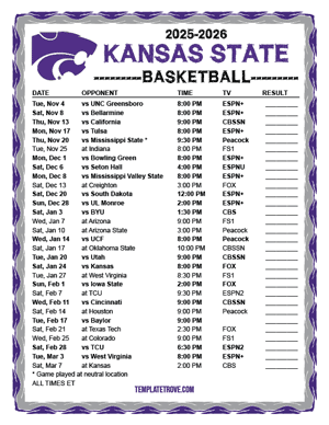 2024-25 Printable Kansas State Wildcats Basketball Schedule