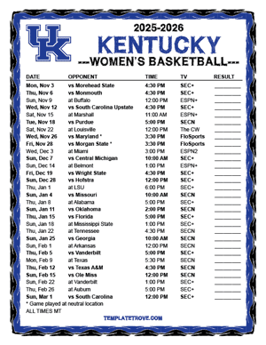 Kentucky Wildcats women's basketball 2025-26 Printable Schedule - Mountain Times