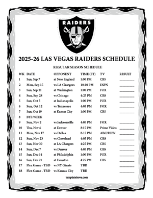 Las Vegas Raiders 2025-26
Printable Schedule