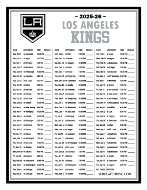 Los Angeles Kings 2025-26 Printable Schedule