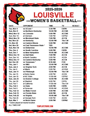 Louisville Cardinals women's basketball 2025-26 Printable Schedule - Mountain Times