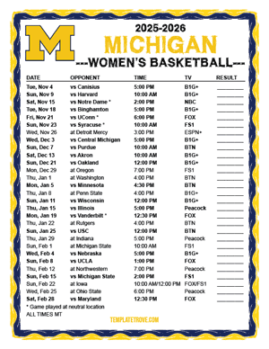 Michigan Wolverines Women's Basketball 2025-26 Printable Schedule - Mountain Times