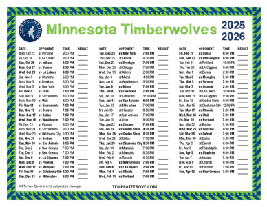 2025-26 Printable Minnesota Timberwolves Schedule - Central Times
