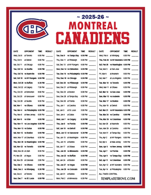 Montreal Canadiens 2025-26 Printable Schedule - Central Times