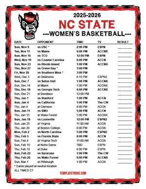 NC State Wolfpack women's basketball 2025-26 Printable Schedule - Central Times