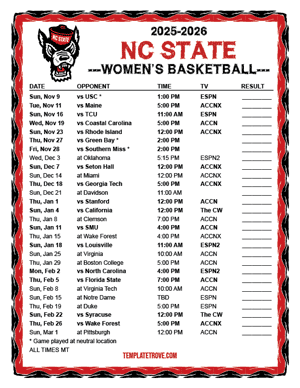 NC State Wolfpack women's basketball 2025-26 Printable Schedule - Mountain Times