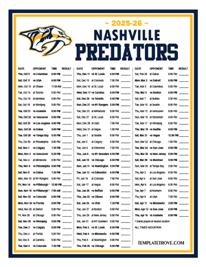 Nashville Predators 2025-26 Printable Schedule - Mountain Times