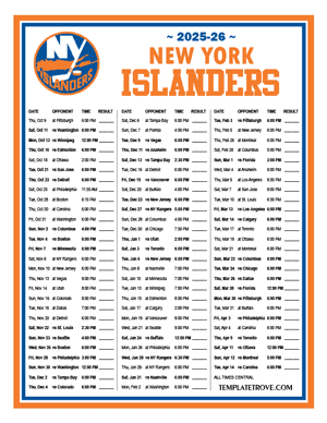 New York Islanders 2025-26 Printable Schedule - Central Times