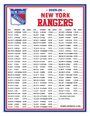 New York Rangers 2025-26 Printable Schedule - Central Times