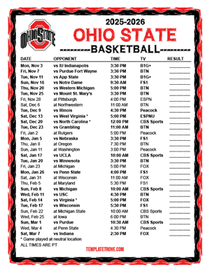 Ohio State Buckeyes Basketball 2025-26 Printable Schedule - Pacific Times