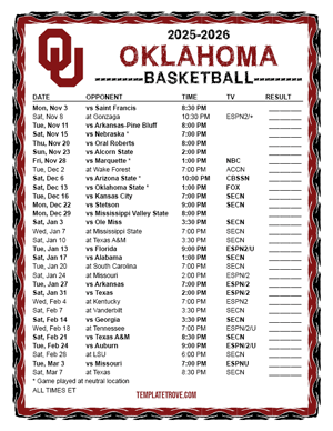 2024-25 Printable Oklahoma Sooners Basketball Schedule