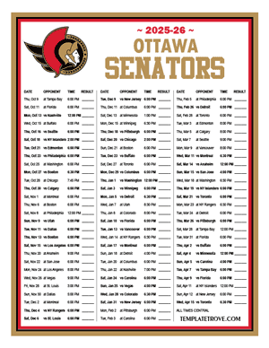 Ottawa Senators 2025-26 Printable Schedule - Central Times