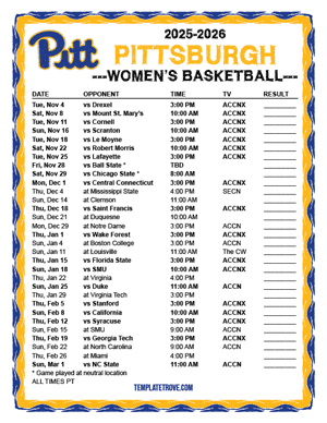 Pittsburgh Panthers women's basketball 2025-26 Printable Schedule - Pacific Times