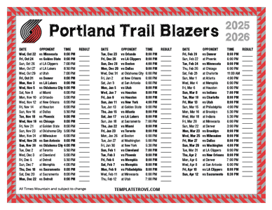 Portland Trail Blazers 2025-26 Printable Schedule - Mountain Times