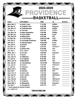 2024-25 Printable Providence Friars Basketball Schedule