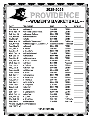 Providence Friars Women's Basketball 2025-26 Printable Schedule - Mountain Times