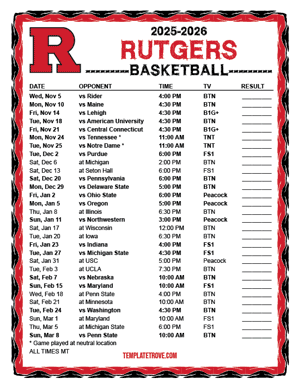 Rutgers Scarlet Knights Basketball 2025-26 Printable Schedule - Mountain Times