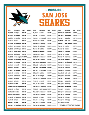 San Jose Sharks 2025-26 Printable Schedule - Central Times