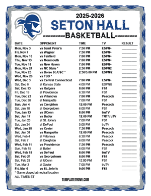 2024-25 Printable Seton Hall Pirates Basketball Schedule