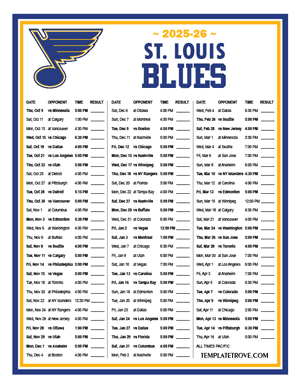 St. Louis Blues 2025-26 Printable Schedule - Pacific Times