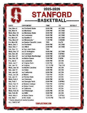 Stanford Cardinal Basketball 2025-26 Printable Schedule - Mountain Times